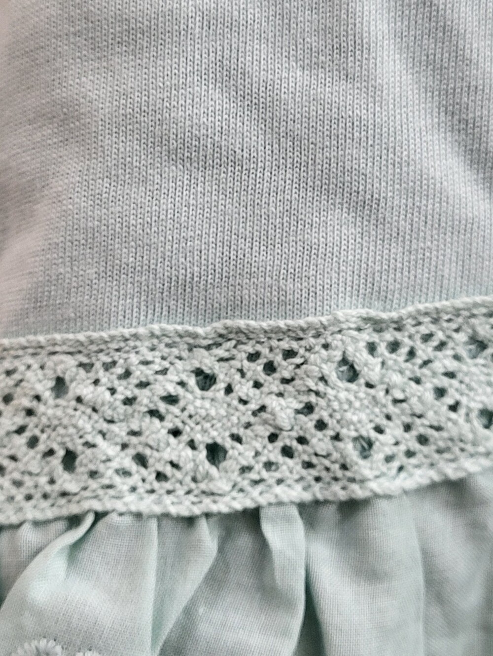 Oak & Trellis Women's Mint Green Short Sleeve Peplum Eyelet Lace Hem Top Size M - Picture 5 of 9